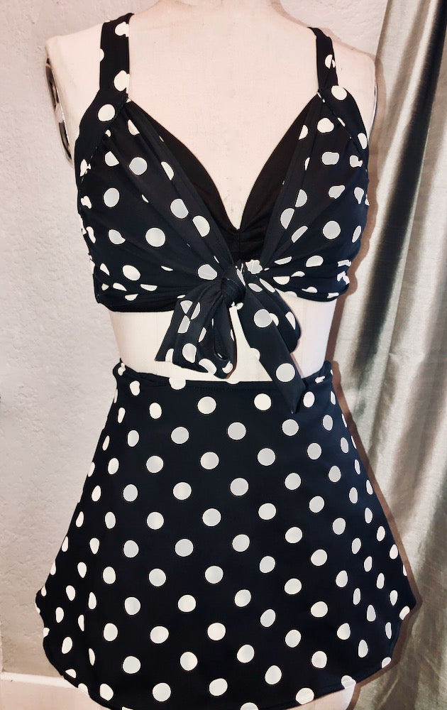 Black Polka Dot Calendar Girl Bathing Suit
